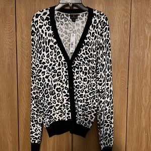 Worthington brand button cardigan. White and black leopard print. Size Medium